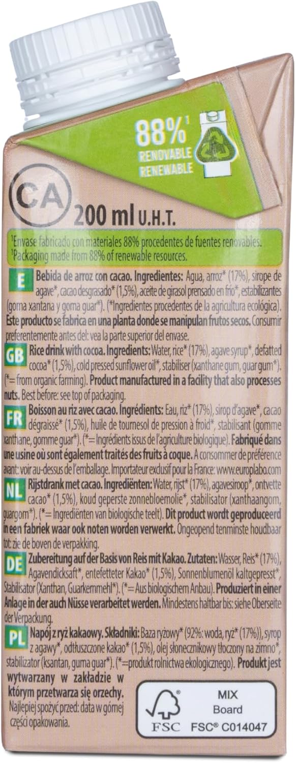 Boisson au riz et au cacao bio NaturGreen 200 ml