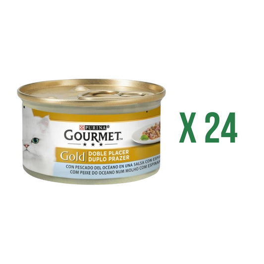 Zestaw 24 x GOURMET GOLD Podwójna rozkosz Ryba z oceanu i szpinak Mokra karma 85 g