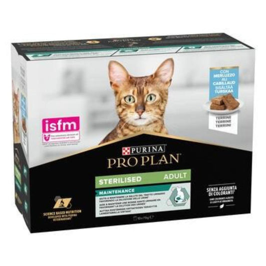 PURINA PRO PLAN Chat humide STÉRILISÉ Terrine Morue Sachet 10 x 75 g